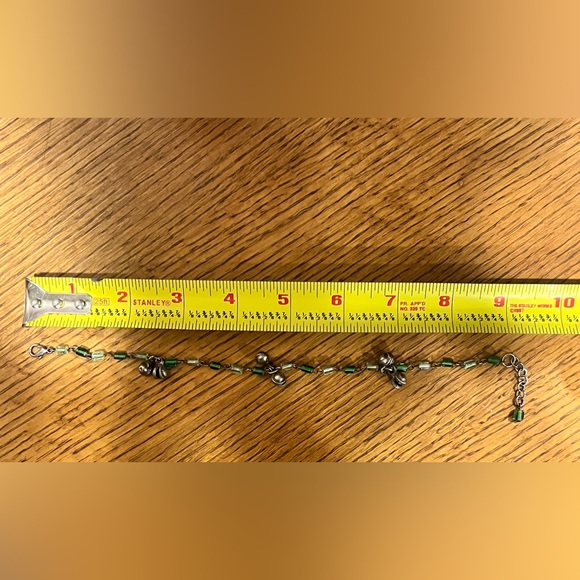 Vintage Aurora Borealis Green White Beads Anklet Bracelet 9”w/extra chain - Picture 7 of 7